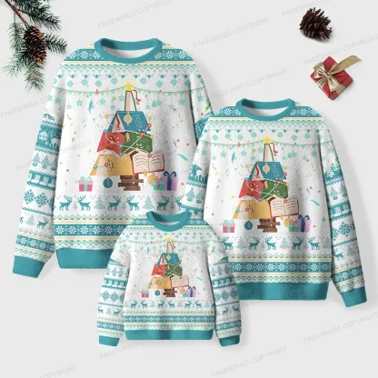 Pagewings Christmas Book Tree Unisex Ugly Knit Sweatshirt