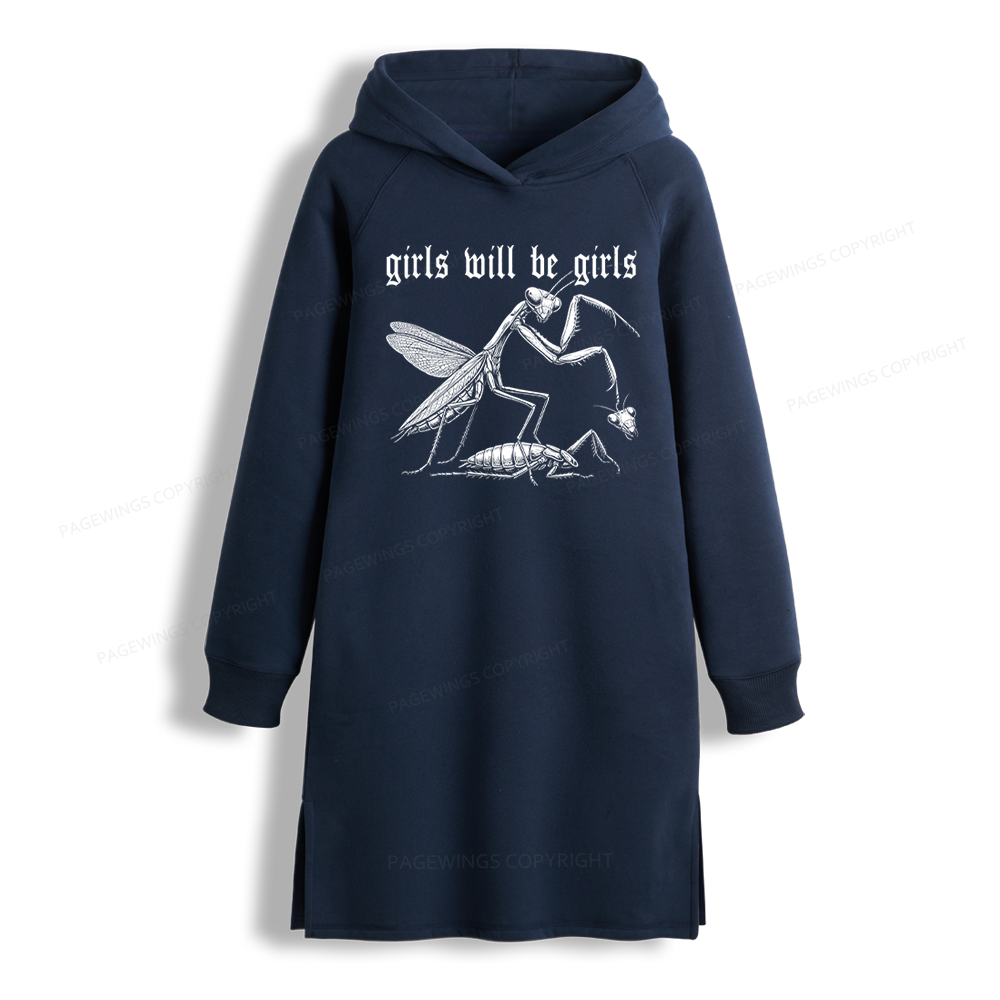 Pagewings Girls Will Be Girls Side-Slit Fleece Hoodie Dress