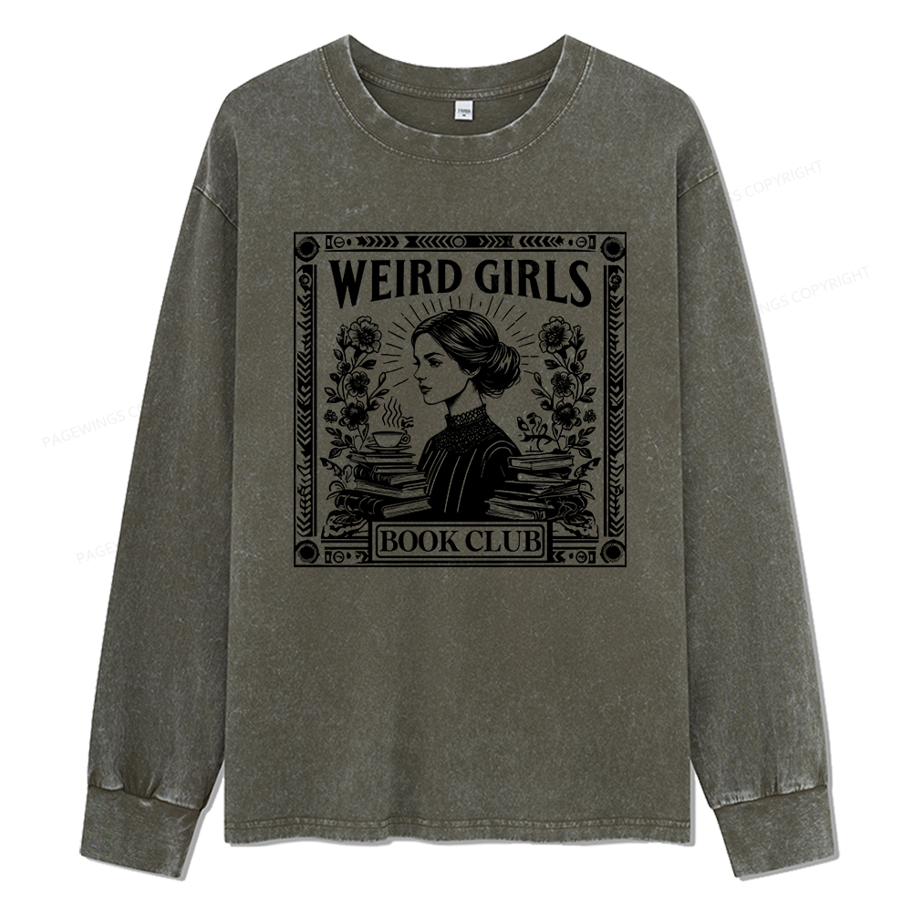Pagewings Weird Girls Book Club Unisex Washed Long Sleeve T-shirt