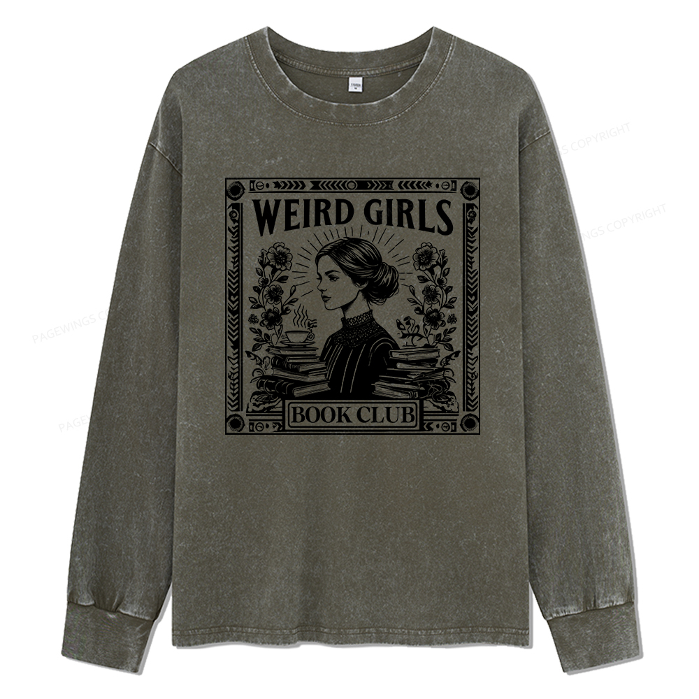 Pagewings Weird Girls Book Club Unisex Washed Long Sleeve T-shirt