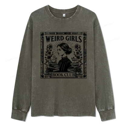 Pagewings Weird Girls Book Club Unisex Washed Long Sleeve T-shirt