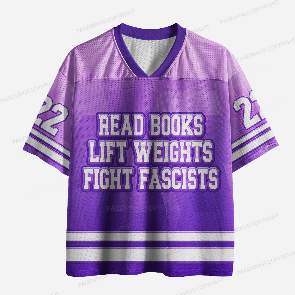 Pagewings Read Books Lift Weights Fight Fascists Unisex Mesh Jersey