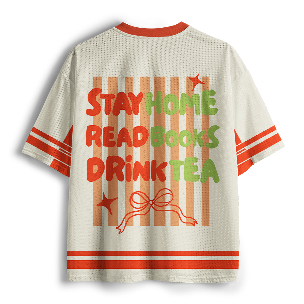 Pagewings Stay Home Read Books Drink Tea Unisex Mesh Jersey