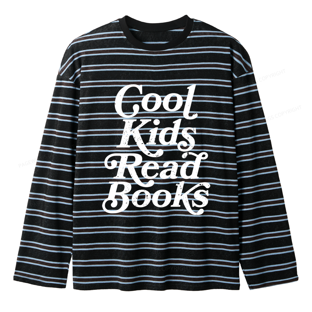 Pagewings Cool Kids Read Books Unisex Striped Long Sleeve T-Shirt