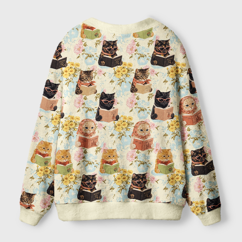 Pagewings Cat Book Lover Light Knit Unisex Cardigan Sweaters