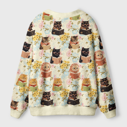 Pagewings Cat Book Lover Light Knit Unisex Cardigan Sweaters