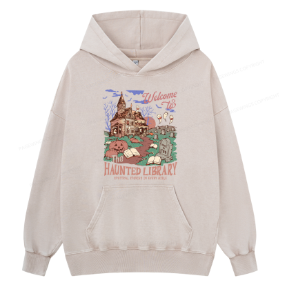 Pagewings Welcome To The Haunted Library Unisex Washed Hoodie