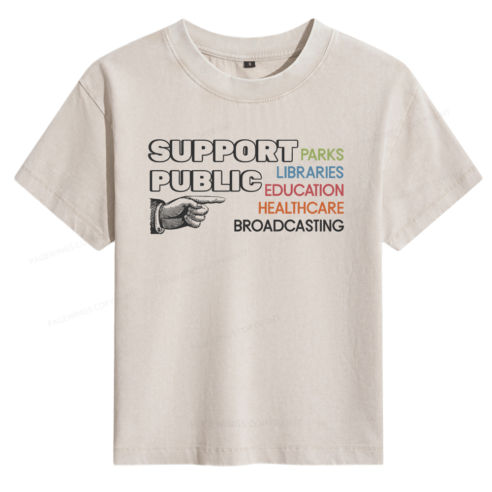 Pagewings Support Public Parks Libraries Education Women's Washed T-shirt