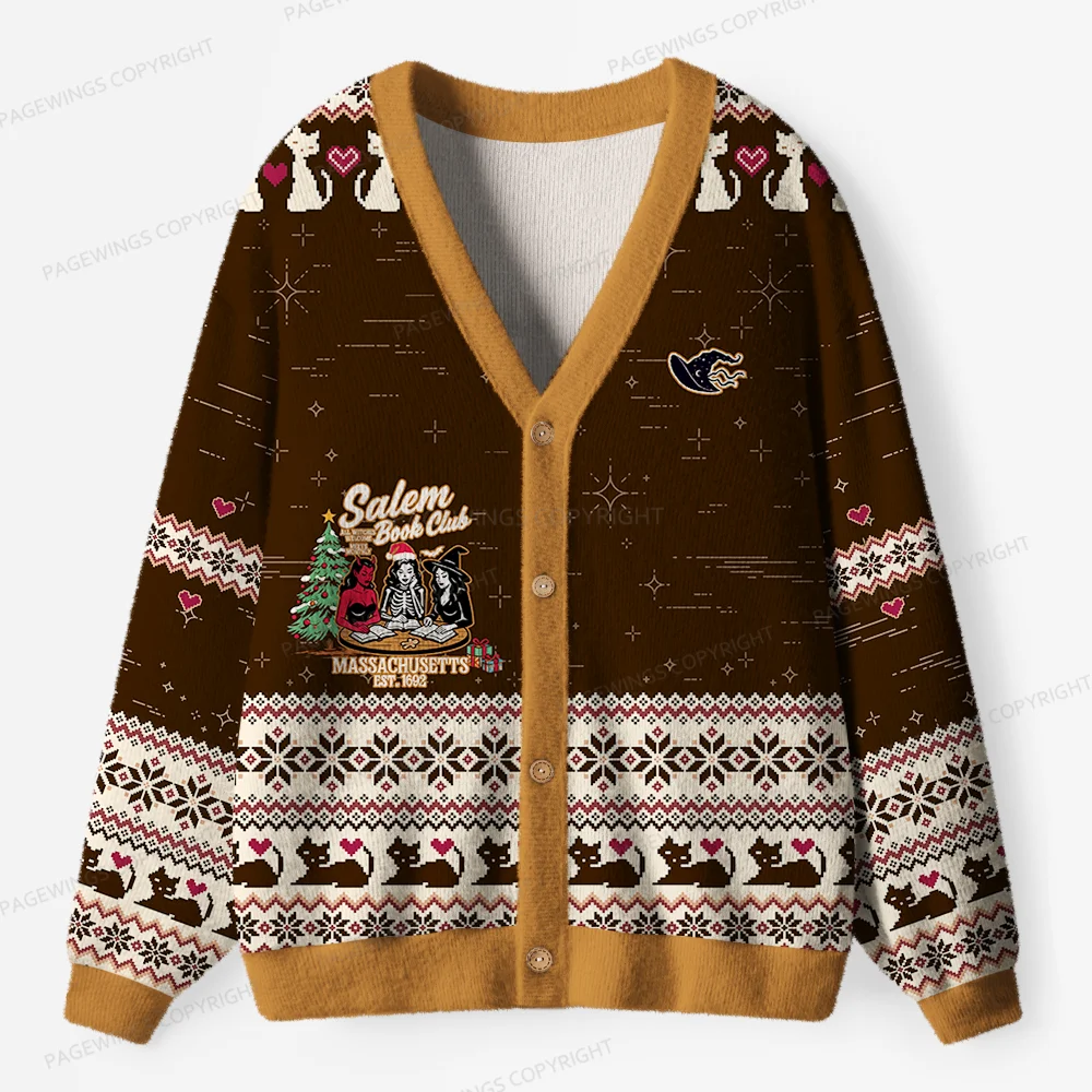 Pagewings Salem Book Club Massachusetts Unisex Ugly Cardigan Sweaters