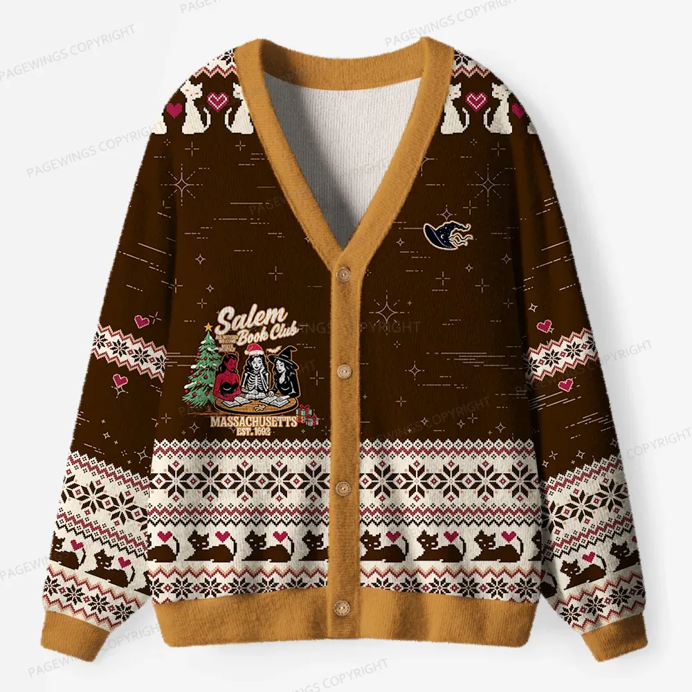 Pagewings Salem Book Club Massachusetts Unisex Ugly Cardigan Sweaters