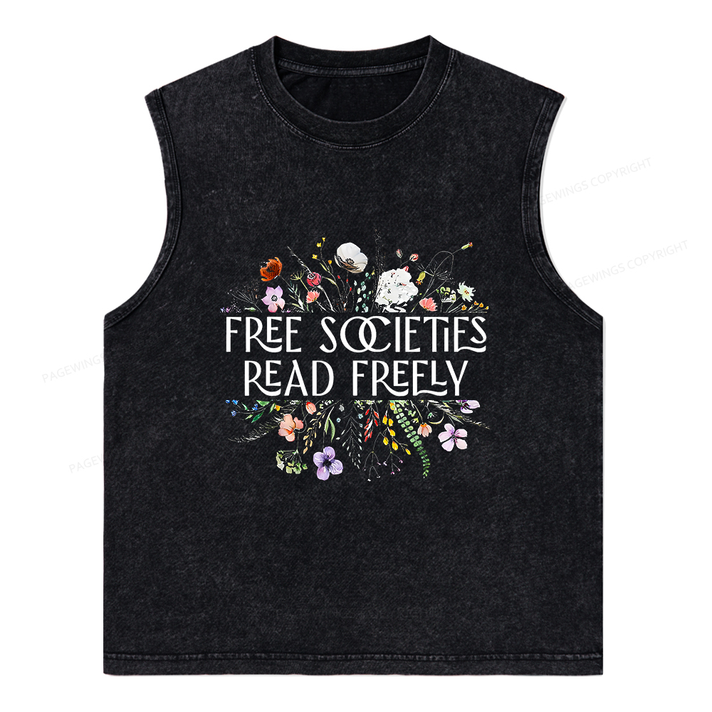 Pagewings Free Societies Read Freely Unisex Washed Tank Top