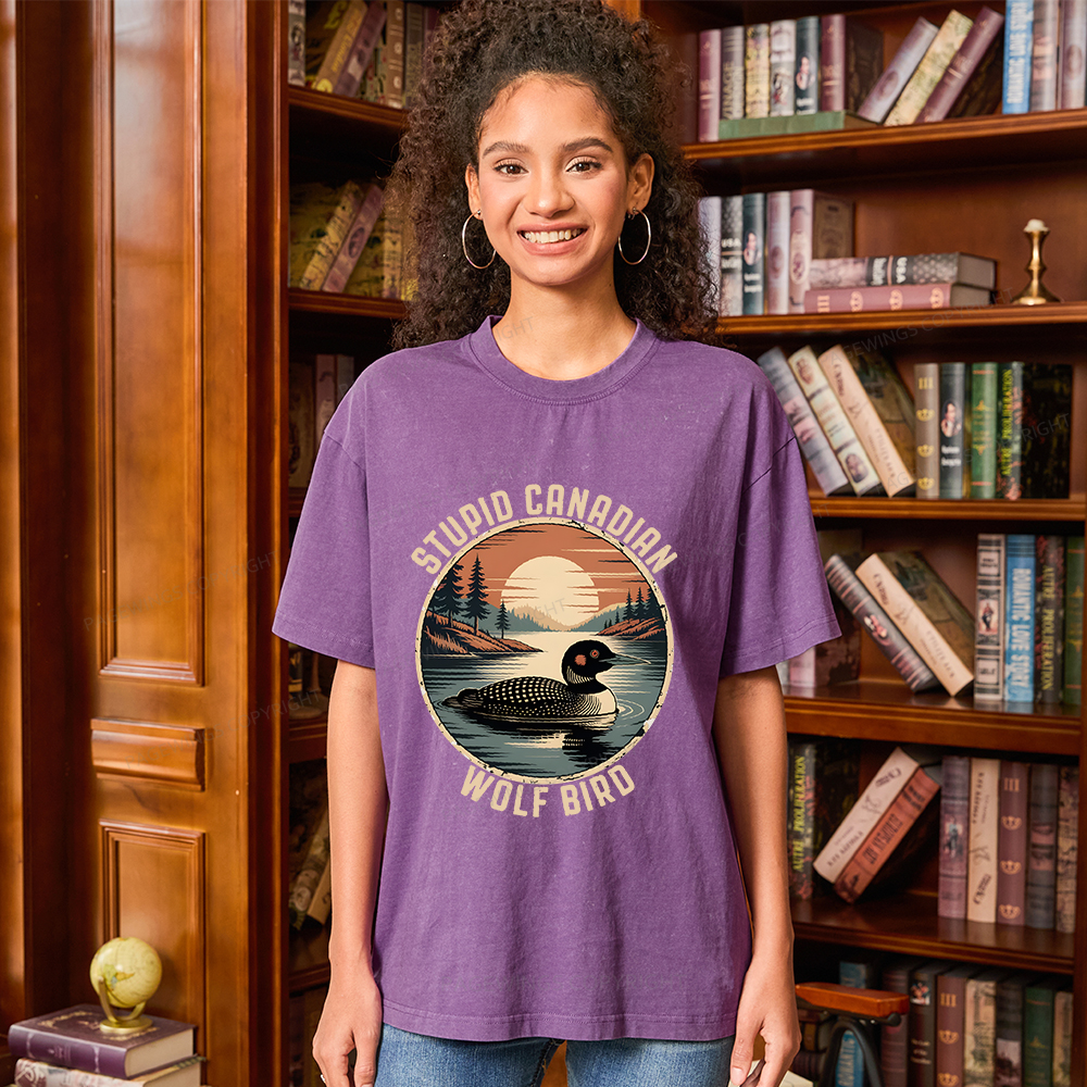 Pagewings Stupid Canadian Wolf Bird Unisex Washed T-shirt