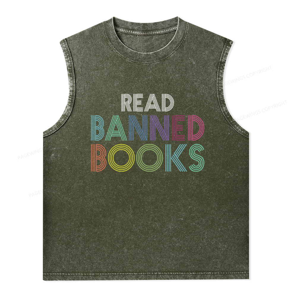 Pagewings Read Banned Books Shirt Unisex Washed Tank Top