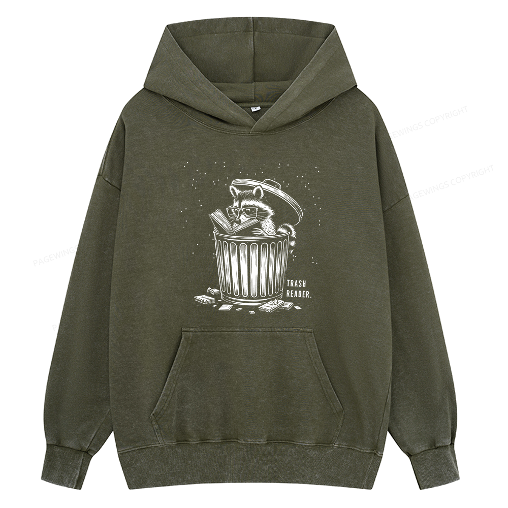 Pagewings Trash Reader Raccoon - Book Quote Unisex Washed Hoodie