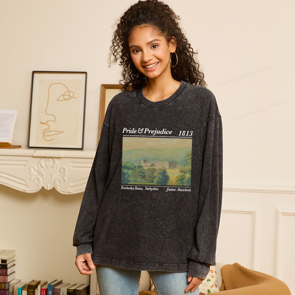 Pagewings Pemberley House Unisex Washed Long Sleeve T-shirt