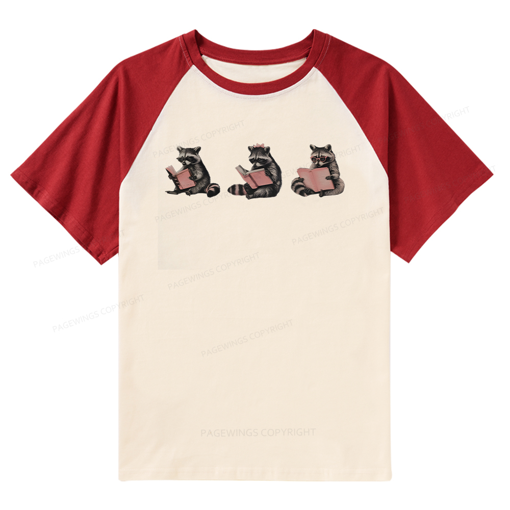 Pagewings Funny Raccoon Bookish Gift Raglan T-shirt