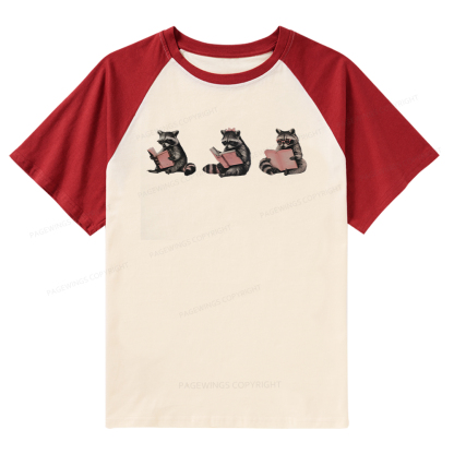 Pagewings Funny Raccoon Bookish Gift Raglan T-shirt