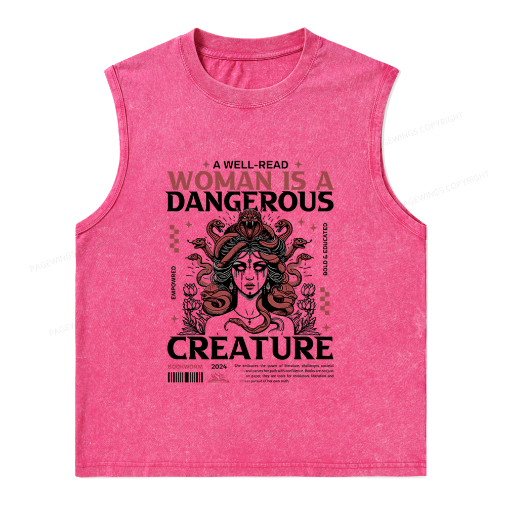Pagewings A Well-Read Woman is A Dangerous Creature Unisex Washed Tank Top
