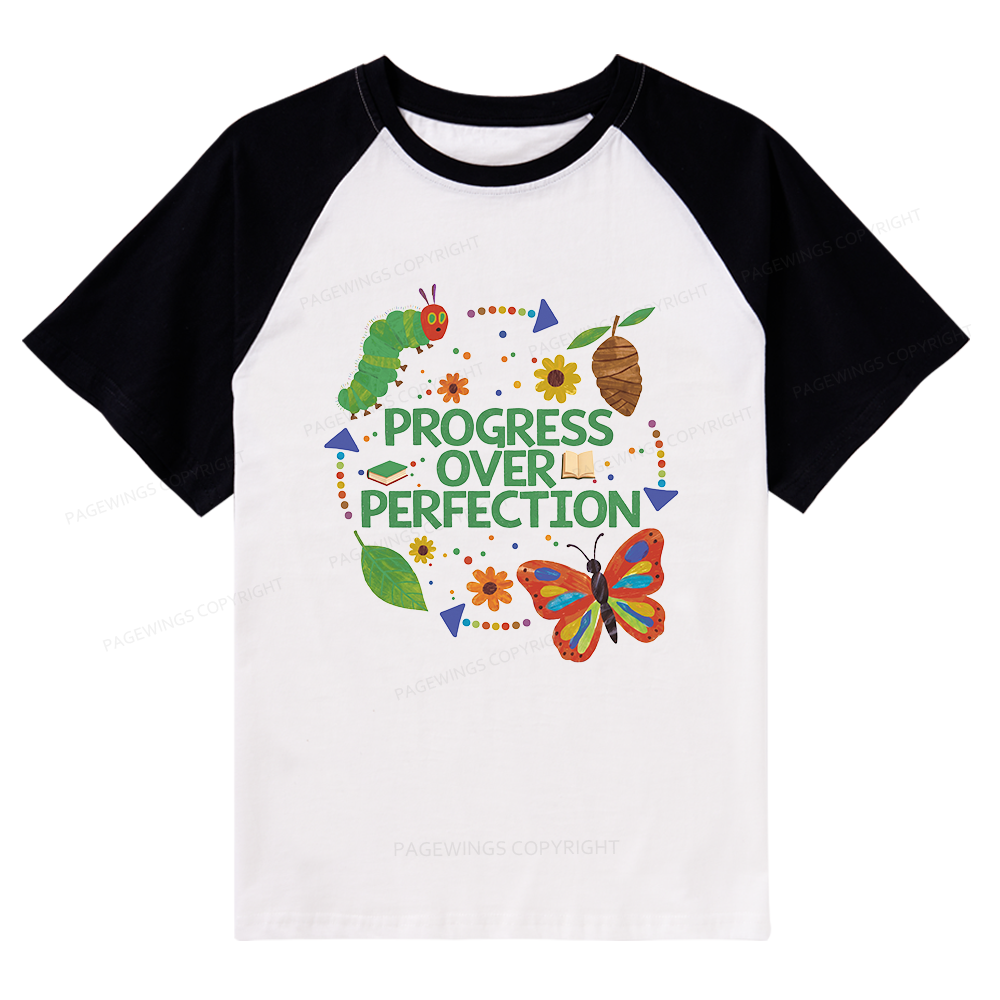 Pagewing Progress Over Perfection Raglan T-shirt