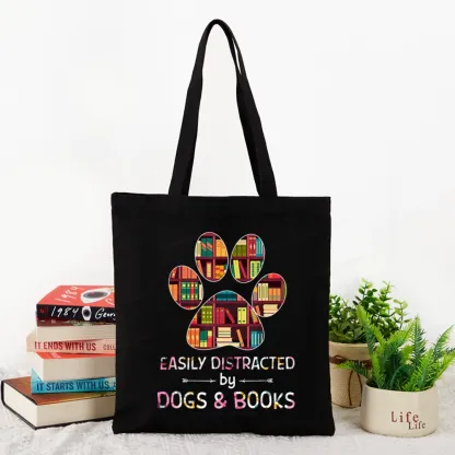 Pagewings Easily Distracted By Dogs And Books Tote Bag