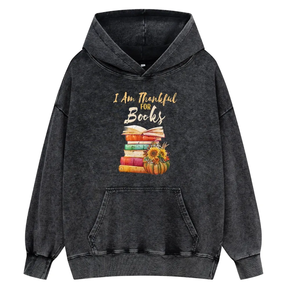 Pagewings Thanksgiving I‘m Thankful For Books Unisex Washed Hoodie