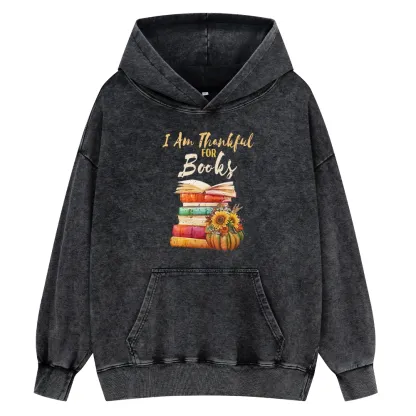 Pagewings Thanksgiving I‘m Thankful For Books Unisex Washed Hoodie