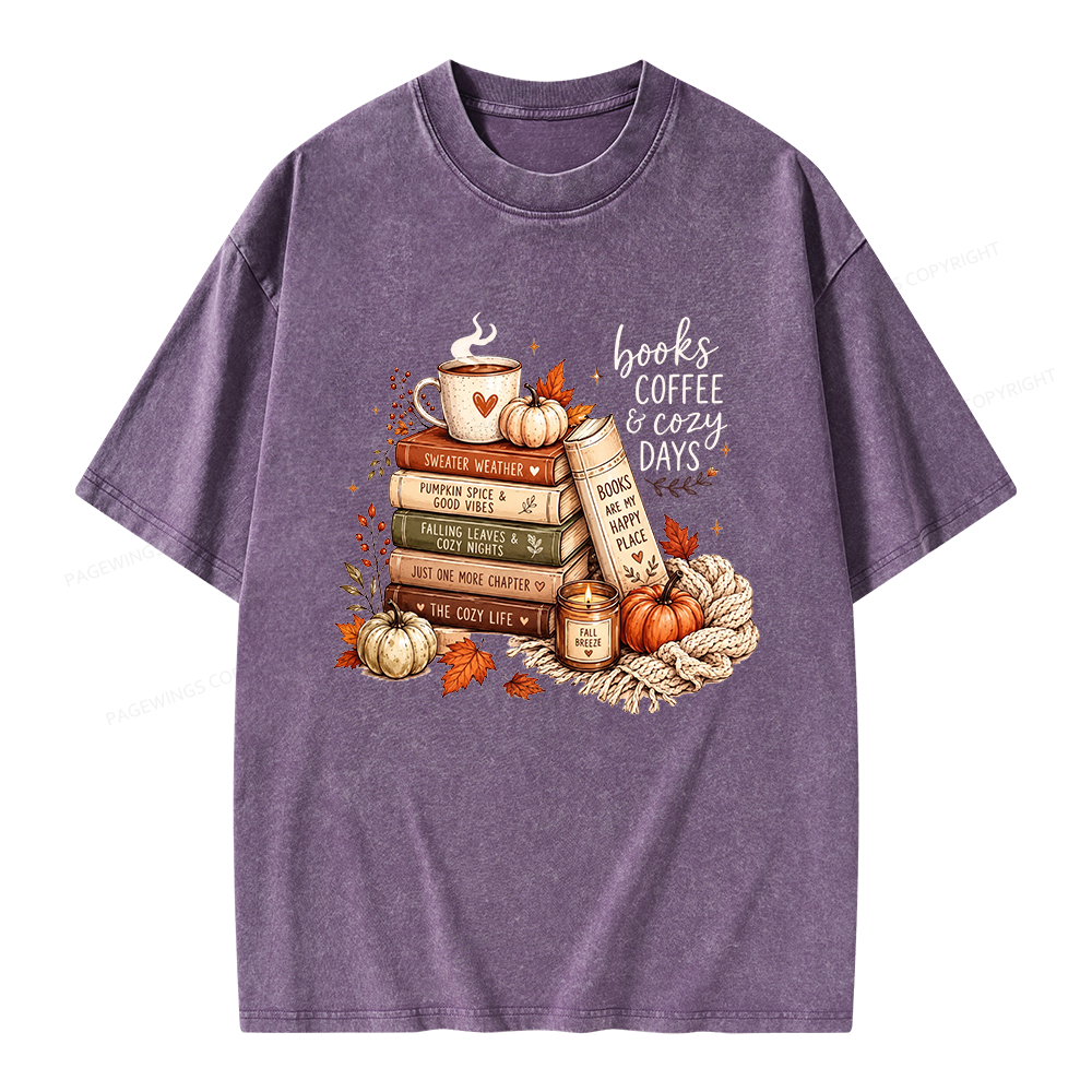 Pagewings Fall Bookish Unisex Washed T-shirt