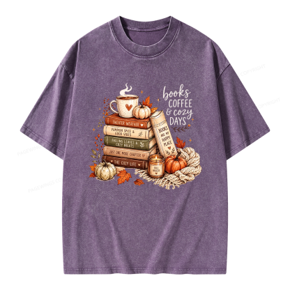 Pagewings Fall Bookish Unisex Washed T-shirt