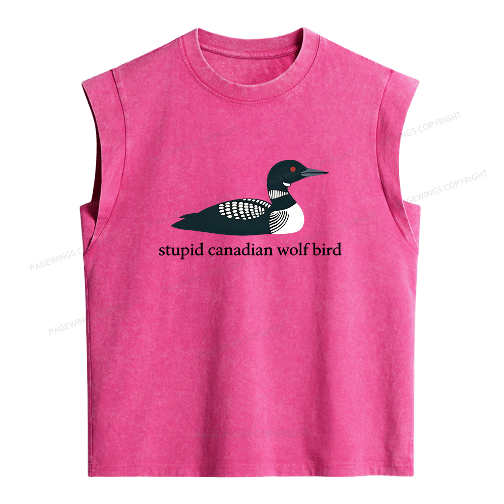 Pagewings Stupid Canadian Wolf Bird Women's Washed Tank Top