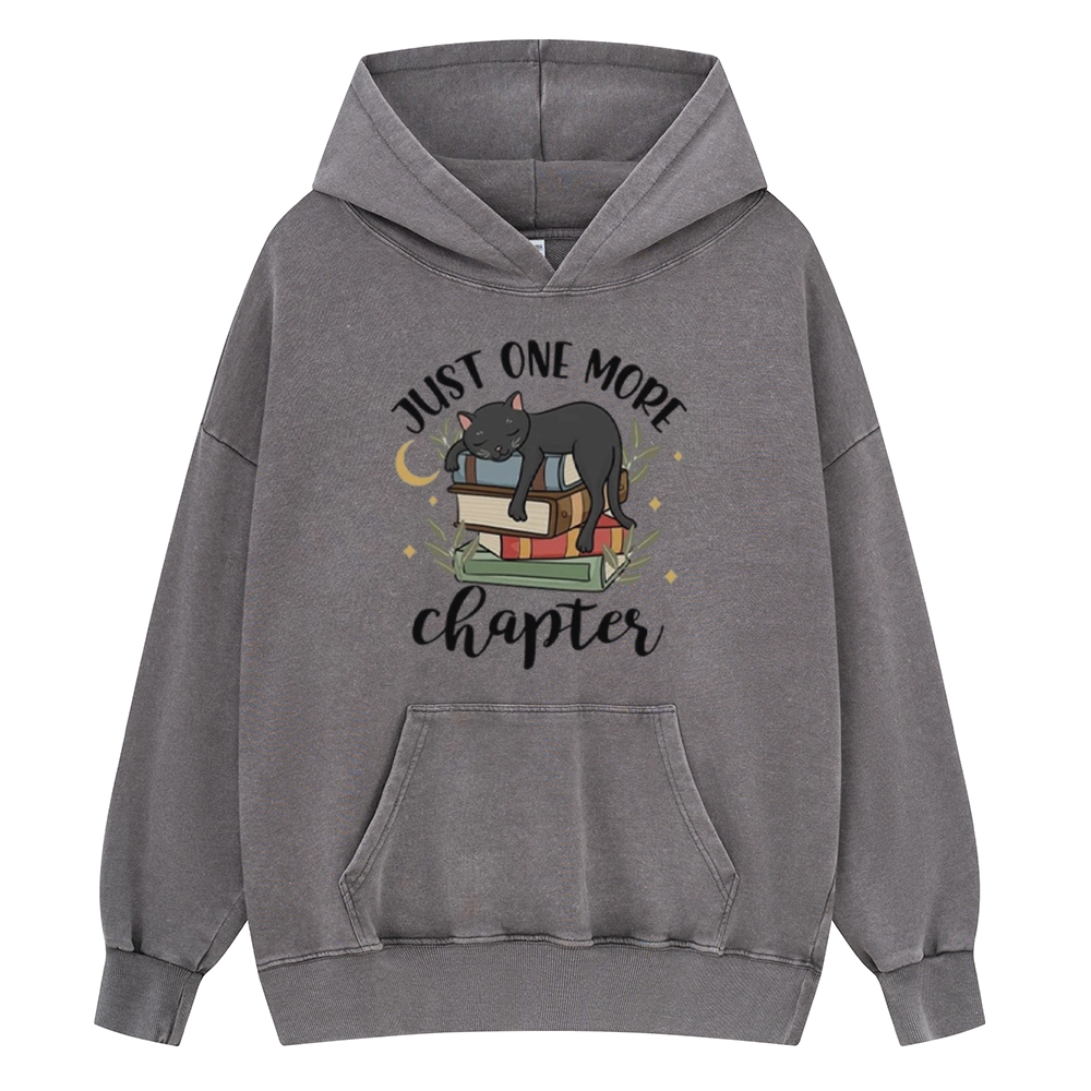 Pagewings Just One More Chapter Adorable Cat Unisex Washed Hoodie