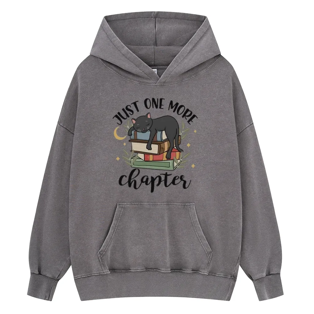 Pagewings Just One More Chapter Adorable Cat Unisex Washed Hoodie