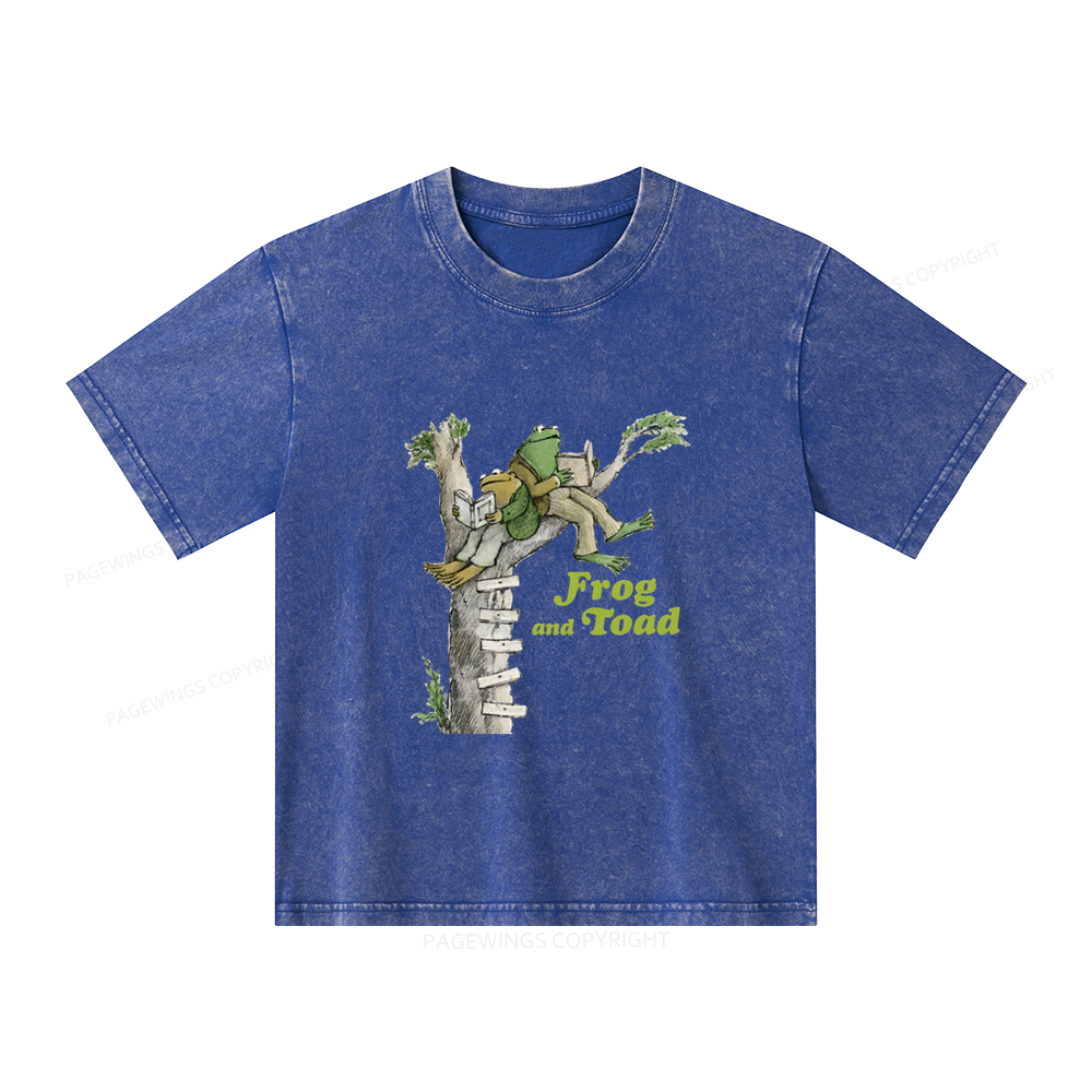 Pagewings Frog and Toad Old Book Unisex Kids Washed T-shirt
