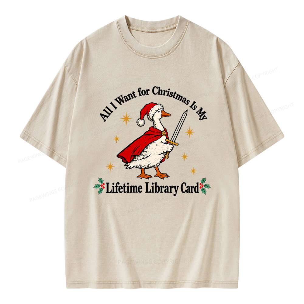 Pagewings Christmas Lifetime Library Card Unisex Washed T-shirt