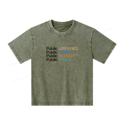 Pagewings Public Libraries Radio Transit Parks Unisex Kids Washed T-shirt