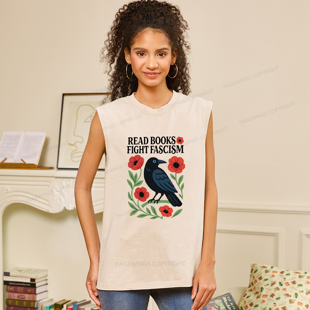 Pagewings Read Books Fight Fascismt Unisex Washed Tank Top