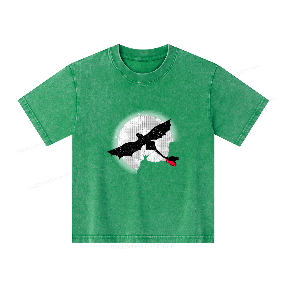 Pagewings Moonlight Dragon Rider Unisex Kids Washed T-shirt