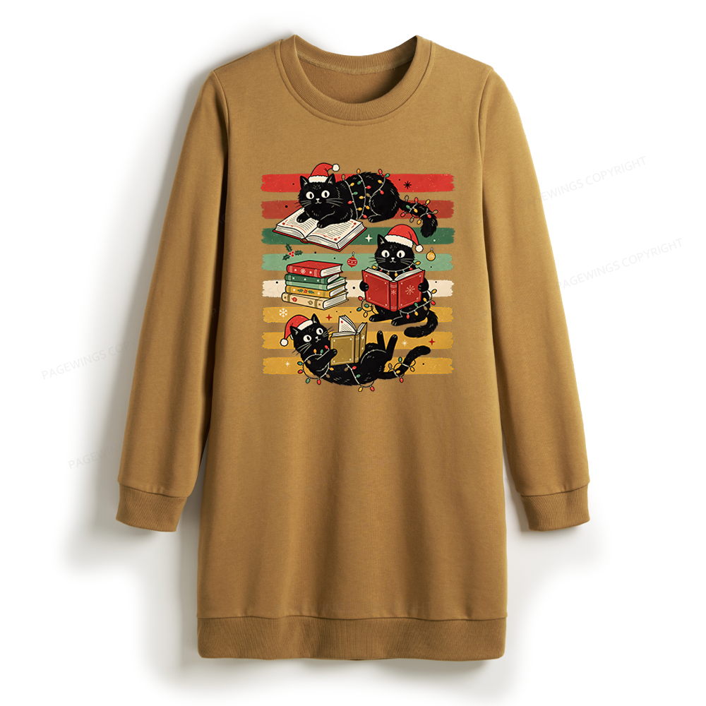 Pagewings Bookish Cat Christmas Sweatshirt Dress