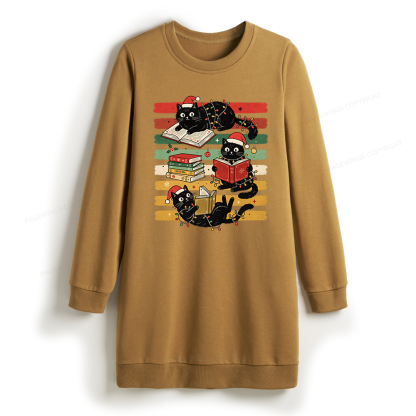 Pagewings Bookish Cat Christmas Sweatshirt Dress
