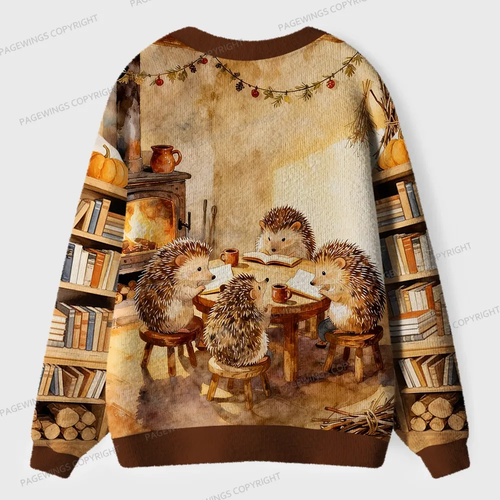 Pagewings Hedgehog Book Club Unisex Ugly Cardigan Sweaters