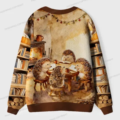 Pagewings Hedgehog Book Club Unisex Ugly Cardigan Sweaters