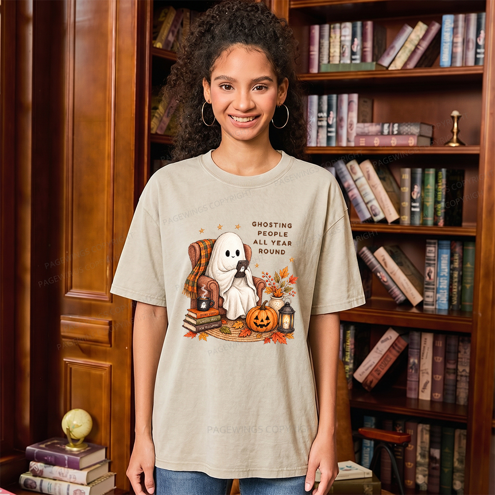 Pagewings Fall Coffee Bool Lover Unisex Washed T-shirt