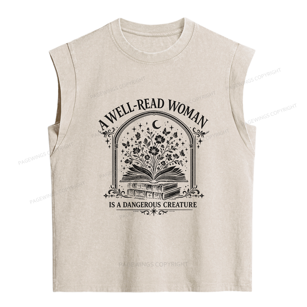 Pagewings A Well Read Woman Is a Dangerous Creature Women's Washed Tank Top