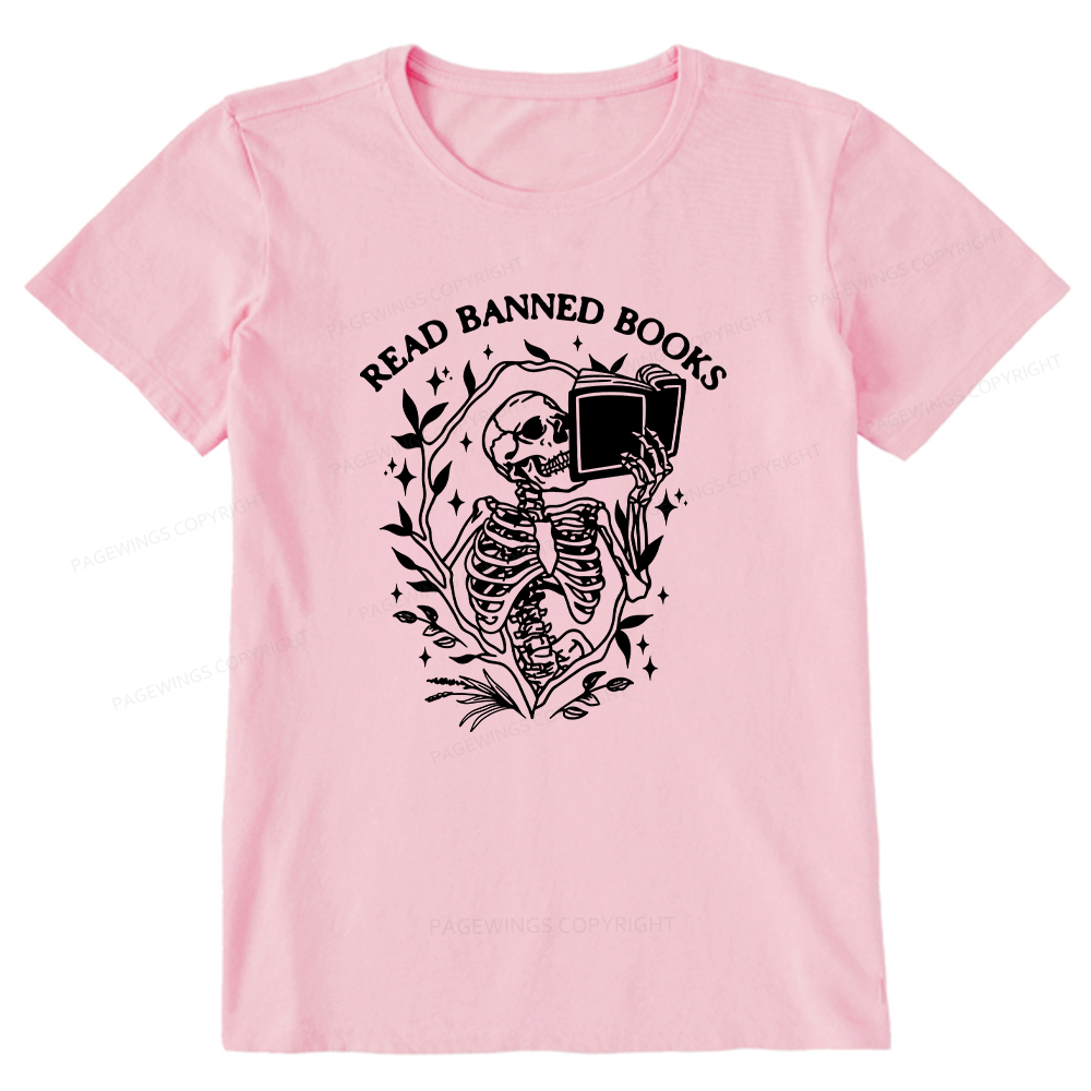 Pagewings Read Banned Books Skeleton Halloween Goth Protest T-Shirt Unisex Classic T-shirt