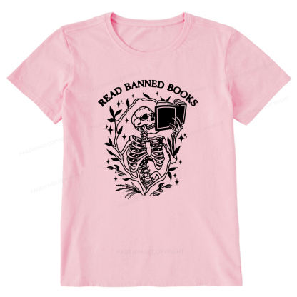 Pagewings Read Banned Books Skeleton Halloween Goth Protest T-Shirt Unisex Classic T-shirt