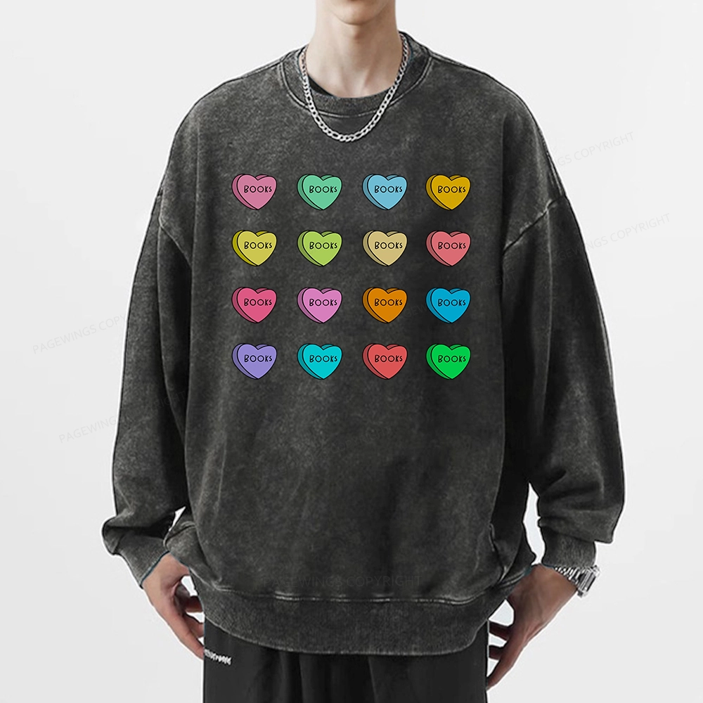 Pagewings Valentine's Day Librarian Unisex Washed Sweatshirt