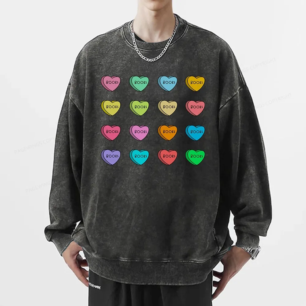 Pagewings Valentine's Day Librarian Unisex Washed Sweatshirt