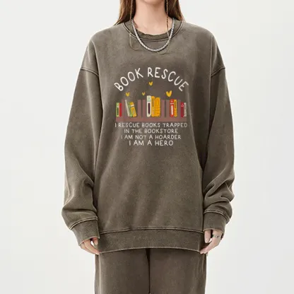 Pagewings Book Rescue Unisex Washed Sweatshirt