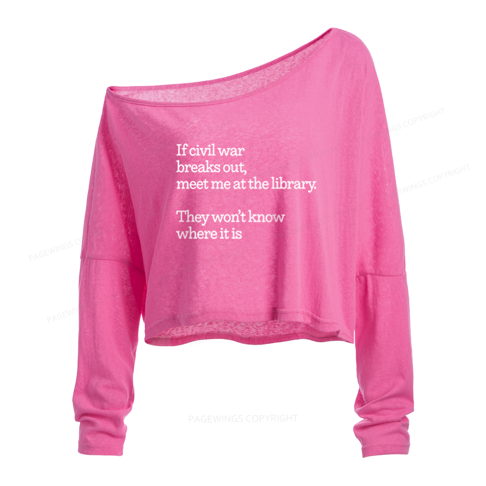 Pagewings Read Banned Books Slouchy Long Sleeve Off Shoulder T-shirt