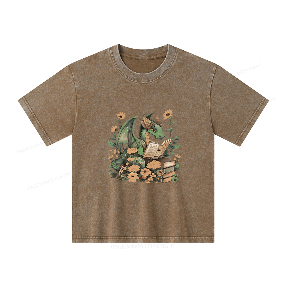 Pagewings Fantasy Book Dragon Unisex Kids Washed T-shirt