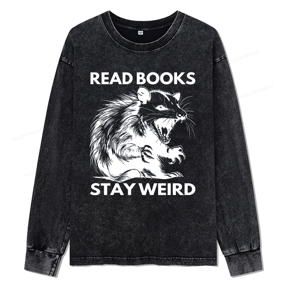 pagewings Read Books Stay Weird Unisex Washed Long Sleeve T-shirt